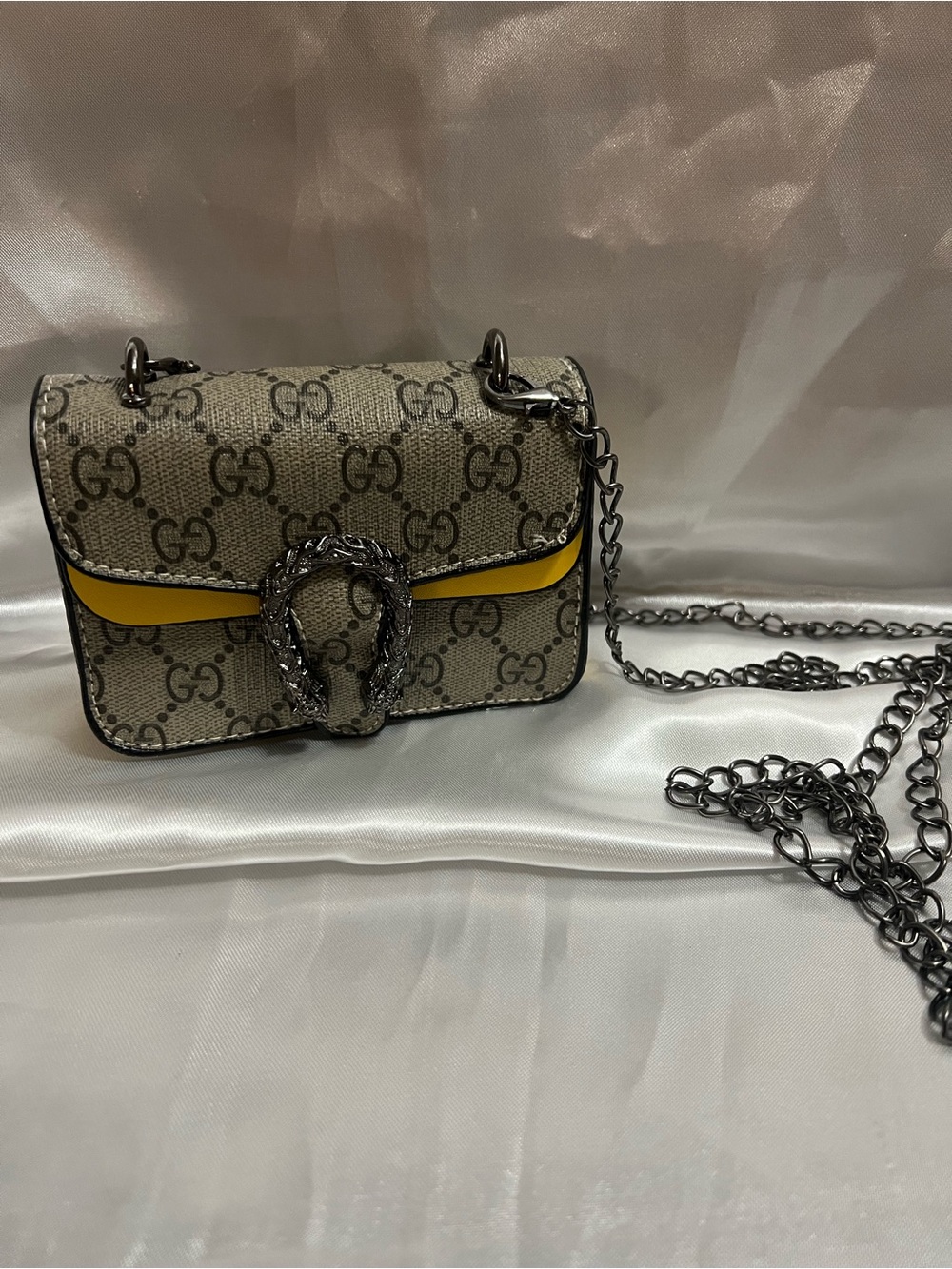 New Designer-Inspired Beige Monogram Shoulder Bag with Yellow Accent